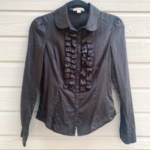 F21 | Black Ruffled Button Down Dress Shirt - S